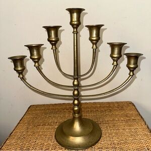 Vintage Brass Metal Judaica Jewish Temple Menorah 13" x 13" Religious Home Decor